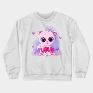 Cute pink cat, with big loving eyes. Crewneck Sweatshirt